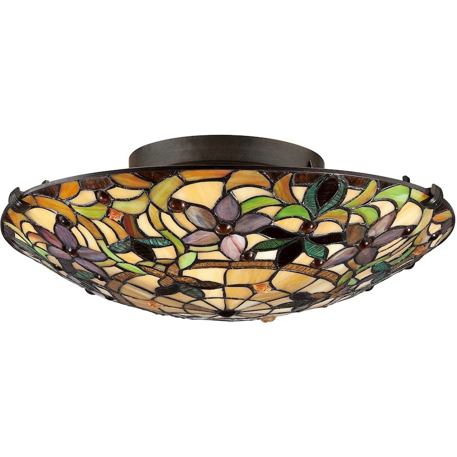 Quoizel 2 Light Tiffany Flush Mount, Bronze