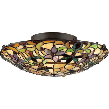 Quoizel 2 Light Tiffany Flush Mount, Bronze