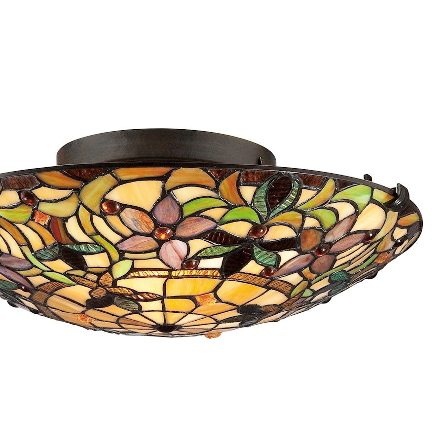 Quoizel 2 Light Tiffany Flush Mount, Bronze