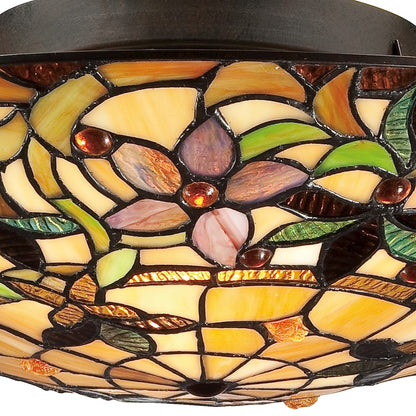 Quoizel 2 Light Tiffany Flush Mount, Bronze