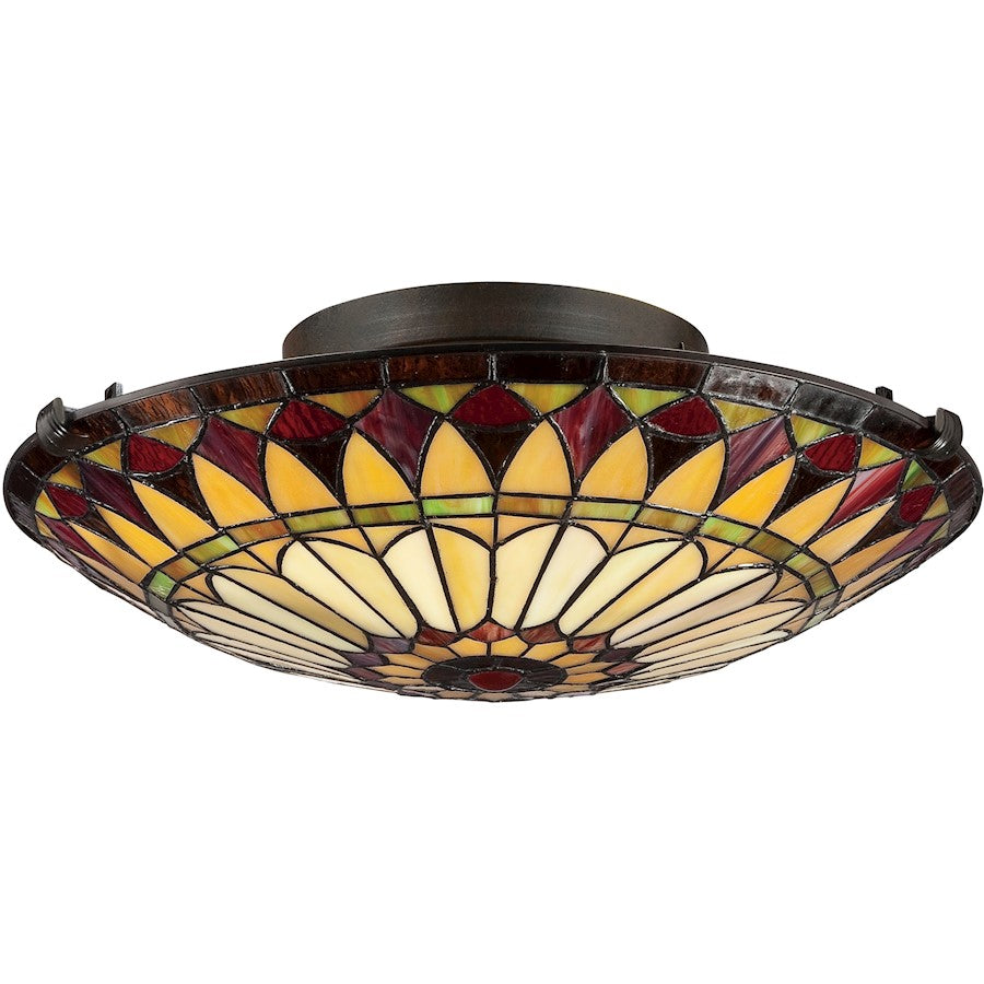 Quoizel 2 Light Tiffany Flush Light, Vintage Bronze