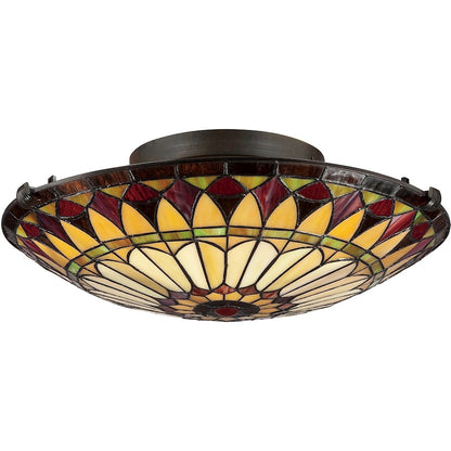 Quoizel 2 Light Tiffany Flush Light, Vintage Bronze