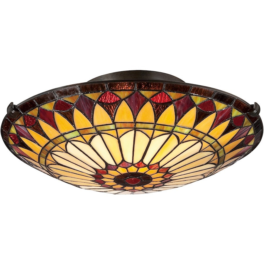 Quoizel 2 Light Tiffany Flush Light, Vintage Bronze