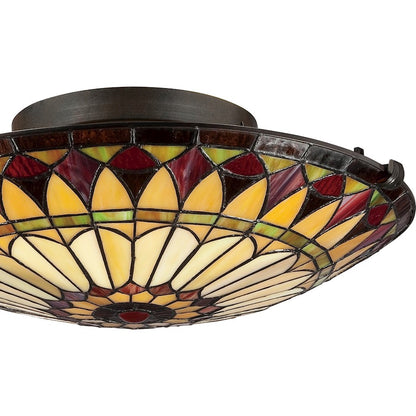 Quoizel 2 Light Tiffany Flush Light, Vintage Bronze