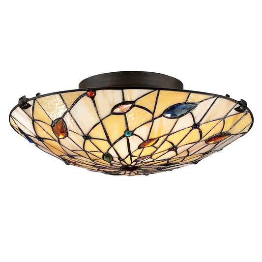 Quoizel Graham 16.5in 2-Light Flush Mount | Tiffany Vintage Bronze and Multicolor Art Glass | Bedroom & Hallway | Model TF1409SVB