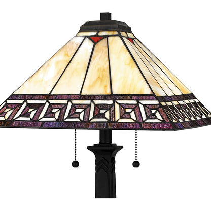 Tiffany 25" Table Lamp, Matte Black/Multicolor Art