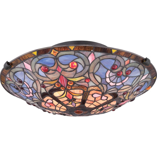 Quoizel Carroll 16in 2-Light Flush Mount | Tiffany Vintage Bronze and Multicolor Art Glass | Bedroom & Hallway | 16.5 x 16.5 x 6 in | Model TF1805SVB