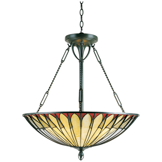 Quoizel Alahambre 22in 4-Light Pendant | Tiffany Vintage Bronze and Multicolor Art Glass | Dining Room & Foyer | 22 x 22 x 25 in | Model TF1816VB