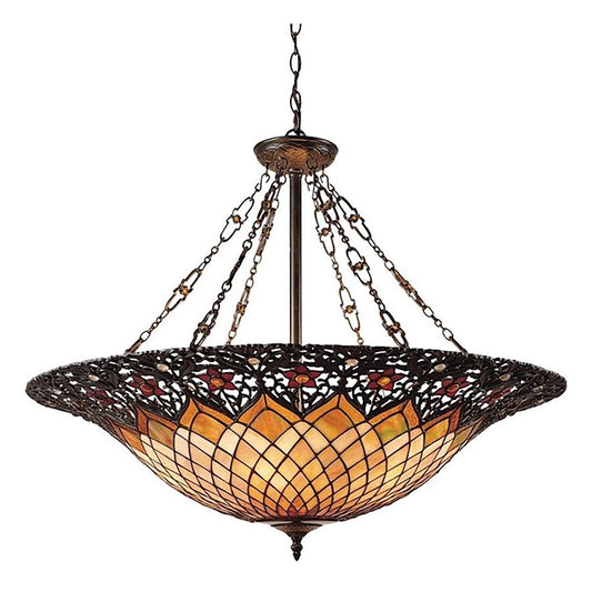 Quoizel Adriana 31in 6-Light Pendant | Tiffany Vintage Bronze and Multicolor Art Glass | Dining Room & Foyer | 31.5 x 31.5 x 28 in | Model TF1901VB