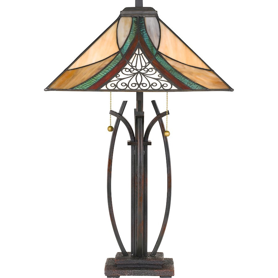 16" Square Tiffany Table Lamp, Valiant Bronze