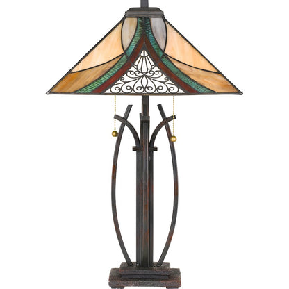 16" Square Tiffany Table Lamp, Valiant Bronze