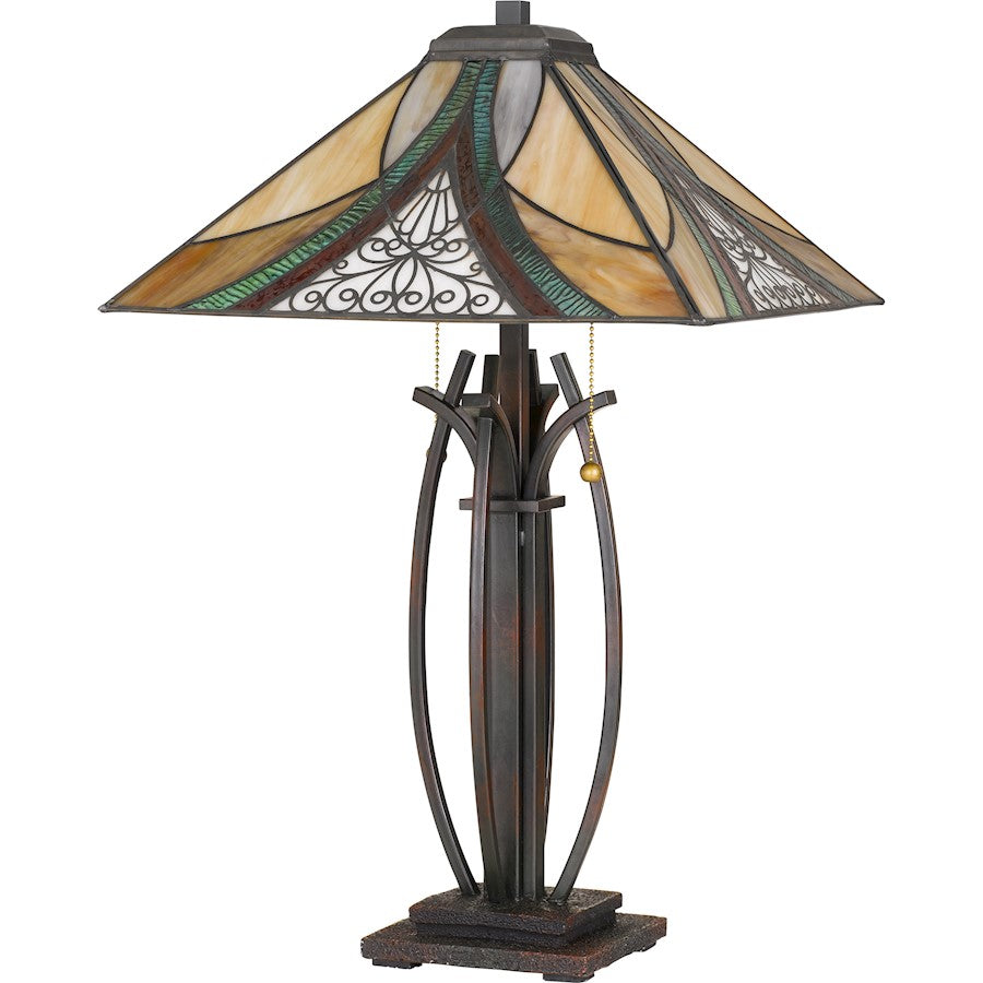 16" Square Tiffany Table Lamp, Valiant Bronze
