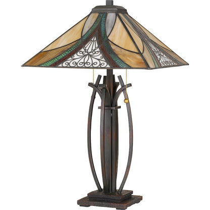 16" Square Tiffany Table Lamp, Valiant Bronze