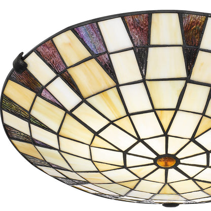 Quoizel Legend 2 Light Flush Mount, Matte Black/Multicolor Art Glass