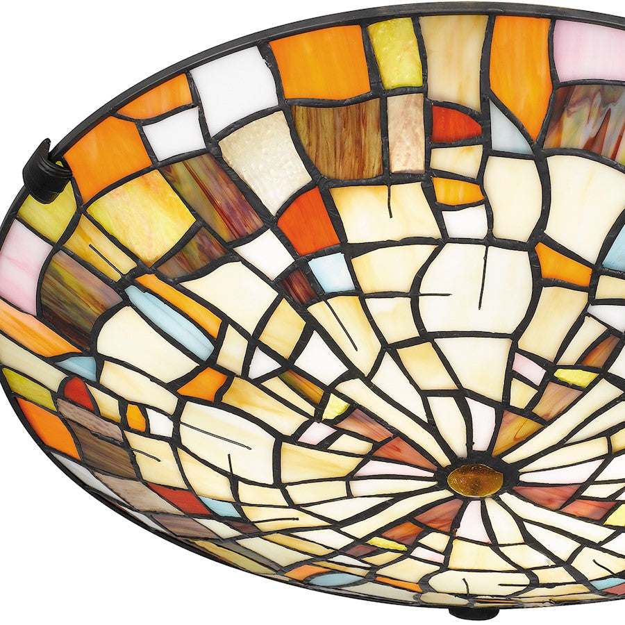 Quoizel Stinson 2 Light Flush Mount, Black/Multicolor Art Glass