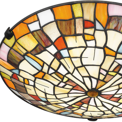 Quoizel Stinson 2 Light Flush Mount, Black/Multicolor Art Glass