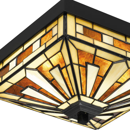 Quoizel Hathaway 3 Light Flush Mount, Black/Multicolor Art Glass