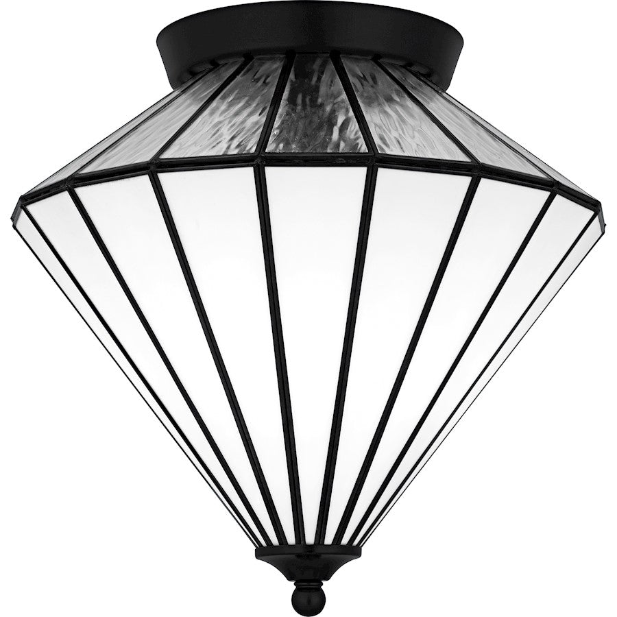 Quoizel Liam 15in 3-Light Flush Mount | Tiffany Matte Black and Multicolor Art Glass | Hallway & Entryway | 15.25 x 15.25 x 15 in | Model TF6812MBK