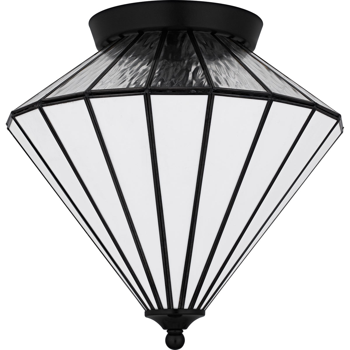 Quoizel Liam 15in 3-Light Flush Mount | Tiffany Matte Black and Multicolor Art Glass | Hallway & Entryway | 15.25 x 15.25 x 15 in | Model TF6812MBK