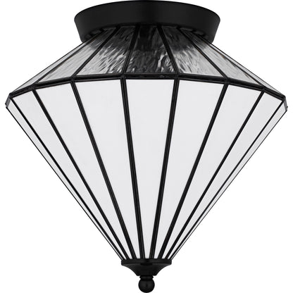 Quoizel Liam 15in 3-Light Flush Mount | Tiffany Matte Black and Multicolor Art Glass | Hallway & Entryway | 15.25 x 15.25 x 15 in | Model TF6812MBK