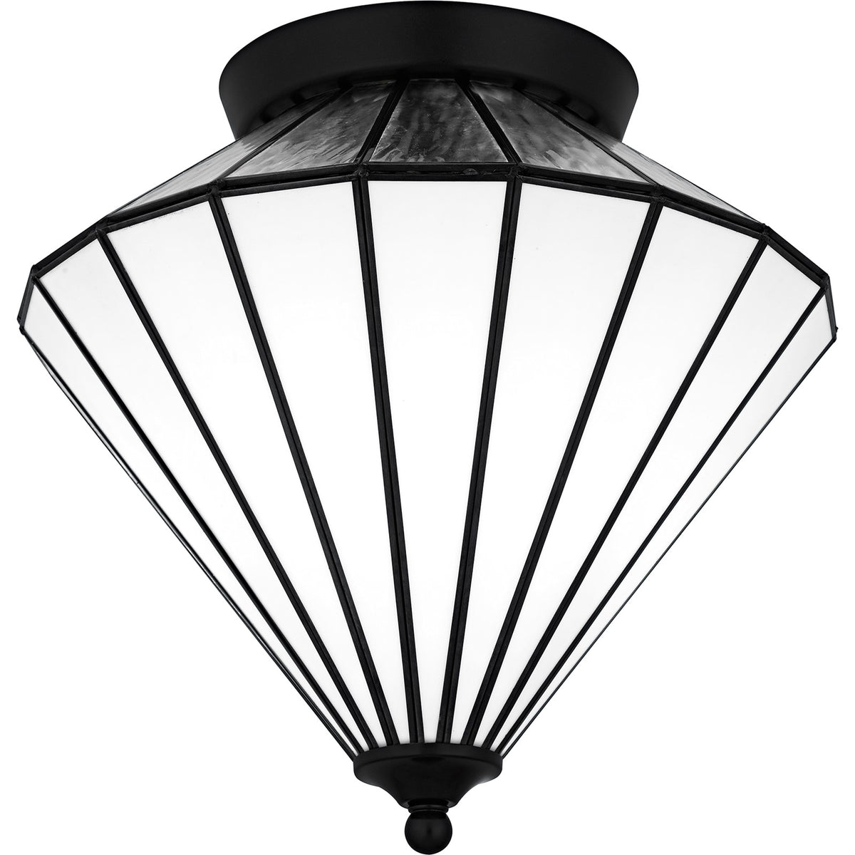 Quoizel Liam 15in 3-Light Flush Mount | Tiffany Matte Black and Multicolor Art Glass | Hallway & Entryway | 15.25 x 15.25 x 15 in | Model TF6812MBK