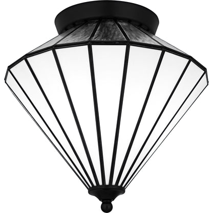 Quoizel Liam 15in 3-Light Flush Mount | Tiffany Matte Black and Multicolor Art Glass | Hallway & Entryway | 15.25 x 15.25 x 15 in | Model TF6812MBK