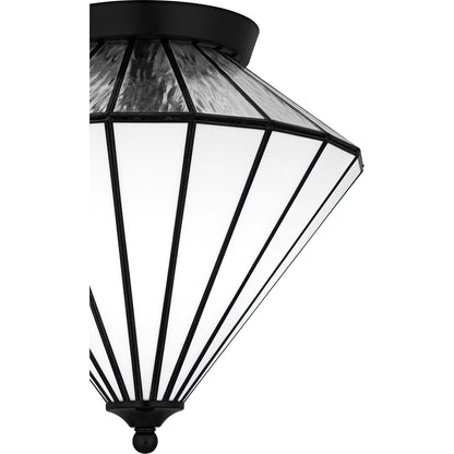 Quoizel Liam 15in 3-Light Flush Mount | Tiffany Matte Black and Multicolor Art Glass | Hallway & Entryway | 15.25 x 15.25 x 15 in | Model TF6812MBK