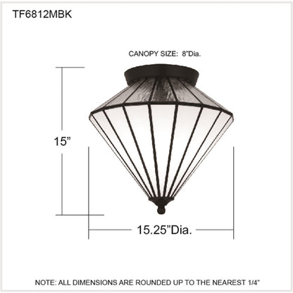 Quoizel Liam 15in 3-Light Flush Mount | Tiffany Matte Black and Multicolor Art Glass | Hallway & Entryway | 15.25 x 15.25 x 15 in | Model TF6812MBK