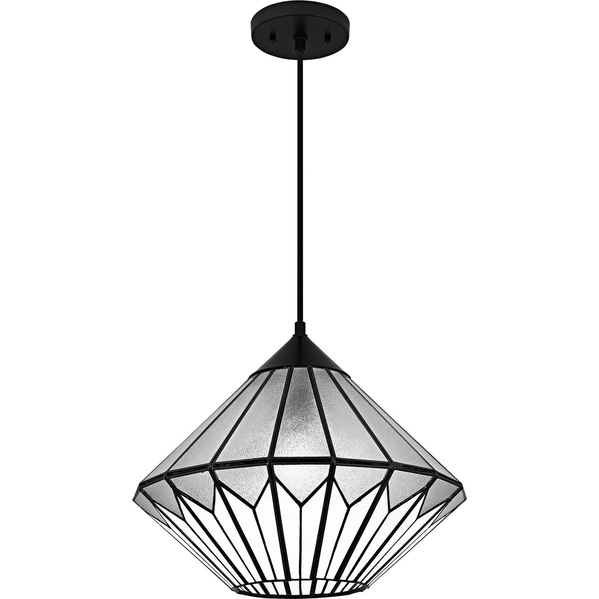Quoizel Olivier 15in 1-Light Pendant | Tiffany Matte Black and Multicolor Art Glass | Dining Room & Entryway | 15 x 15 x 12.75 in | Model TF6813MBK