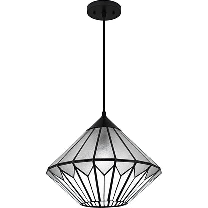 Quoizel Olivier 15in 1-Light Pendant | Tiffany Matte Black and Multicolor Art Glass | Dining Room & Entryway | 15 x 15 x 12.75 in | Model TF6813MBK