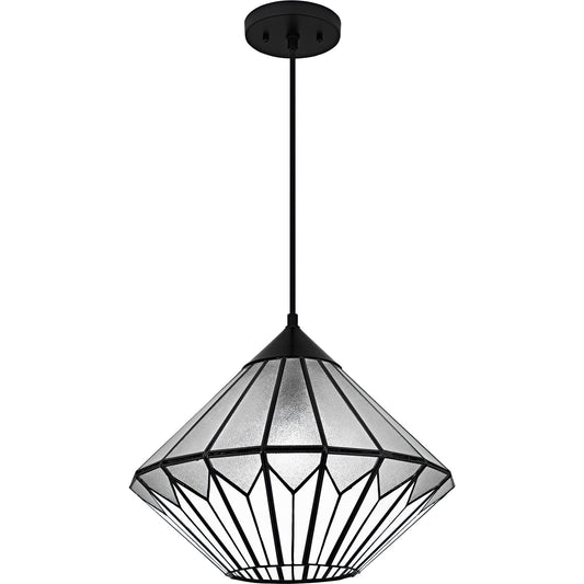 Quoizel Olivier 15in 1-Light Pendant | Tiffany Matte Black and Multicolor Art Glass | Dining Room & Entryway | 15 x 15 x 12.75 in | Model TF6813MBK