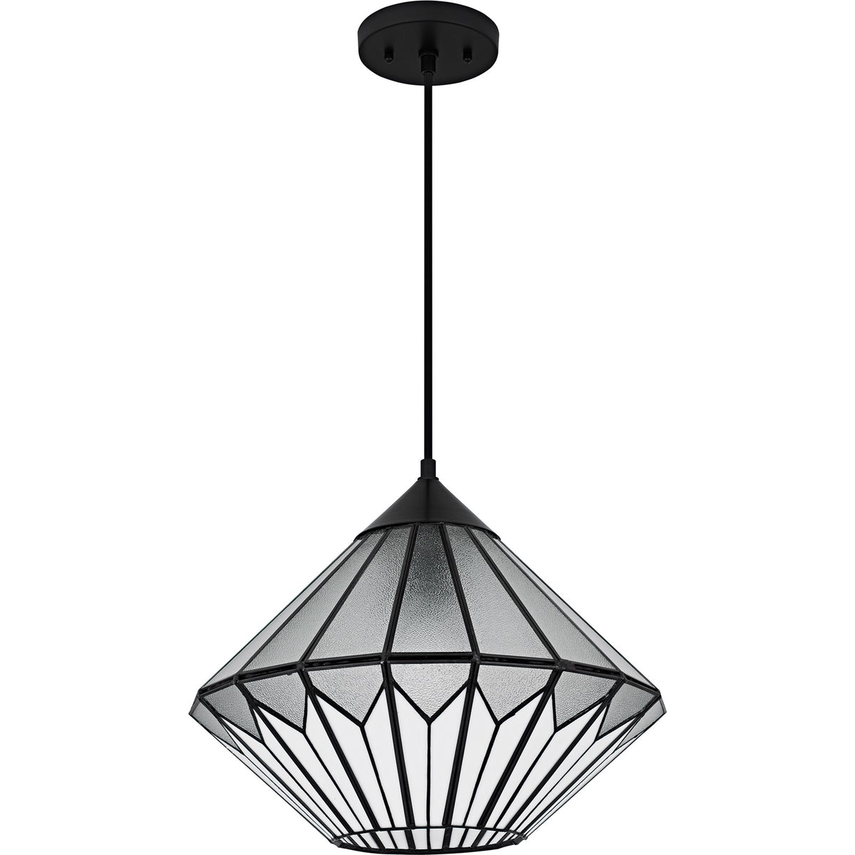 Quoizel Olivier 15in 1-Light Pendant | Tiffany Matte Black and Multicolor Art Glass | Dining Room & Entryway | 15 x 15 x 12.75 in | Model TF6813MBK
