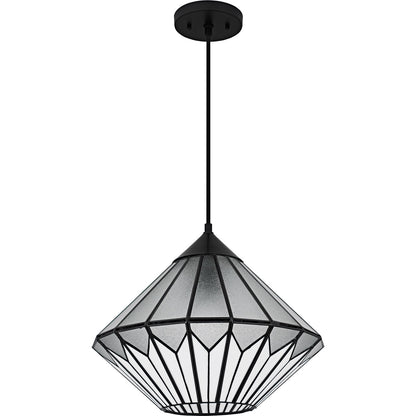Quoizel Olivier 15in 1-Light Pendant | Tiffany Matte Black and Multicolor Art Glass | Dining Room & Entryway | 15 x 15 x 12.75 in | Model TF6813MBK