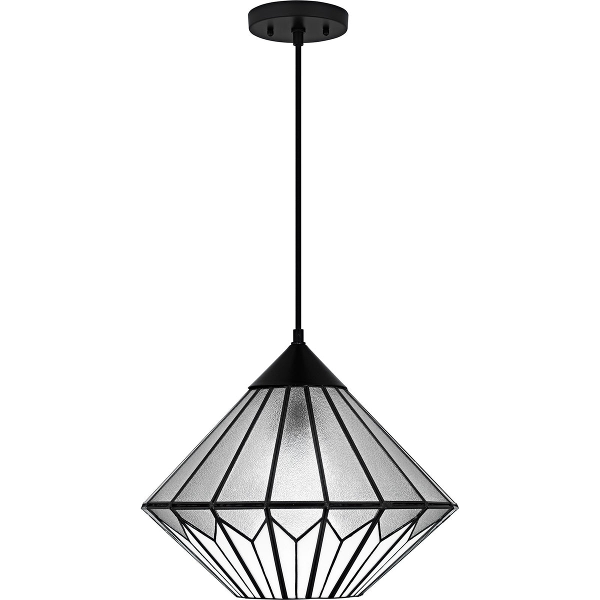 Quoizel Olivier 15in 1-Light Pendant | Tiffany Matte Black and Multicolor Art Glass | Dining Room & Entryway | 15 x 15 x 12.75 in | Model TF6813MBK