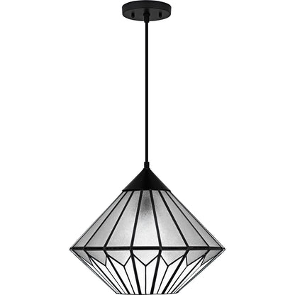 Quoizel Olivier 15in 1-Light Pendant | Tiffany Matte Black and Multicolor Art Glass | Dining Room & Entryway | 15 x 15 x 12.75 in | Model TF6813MBK