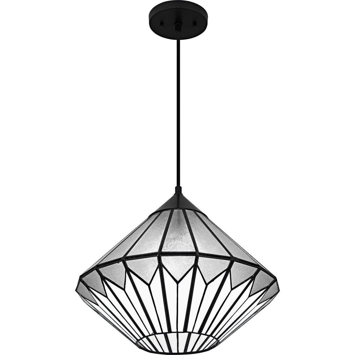 Quoizel Olivier 15in 1-Light Pendant | Tiffany Matte Black and Multicolor Art Glass | Dining Room & Entryway | 15 x 15 x 12.75 in | Model TF6813MBK