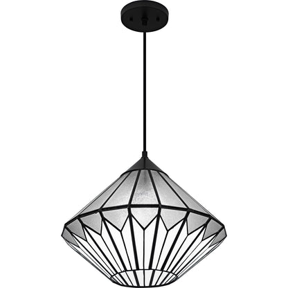 Quoizel Olivier 15in 1-Light Pendant | Tiffany Matte Black and Multicolor Art Glass | Dining Room & Entryway | 15 x 15 x 12.75 in | Model TF6813MBK