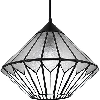 Quoizel Olivier 15in 1-Light Pendant | Tiffany Matte Black and Multicolor Art Glass | Dining Room & Entryway | 15 x 15 x 12.75 in | Model TF6813MBK