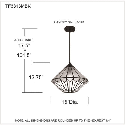Quoizel Olivier 15in 1-Light Pendant | Tiffany Matte Black and Multicolor Art Glass | Dining Room & Entryway | 15 x 15 x 12.75 in | Model TF6813MBK