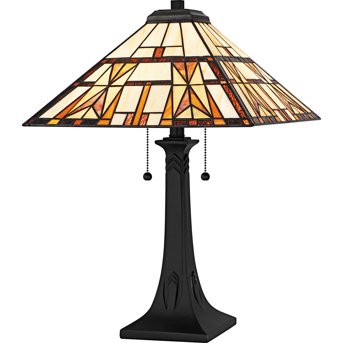 Quoizel Kaylor 16in 2-Light Table Lamp | Tiffany Matte Black and Multicolor Art Glass | Living Room & Bedroom | Model TF6814MBK
