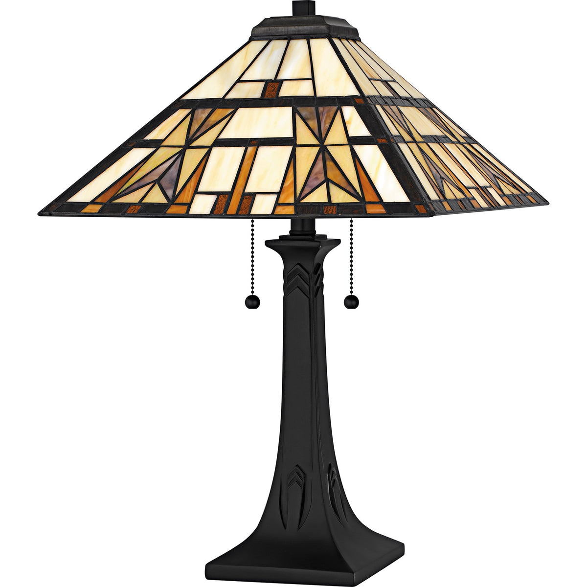 Quoizel Kaylor 16in 2-Light Table Lamp | Tiffany Matte Black and Multicolor Art Glass | Living Room & Bedroom | Model TF6814MBK