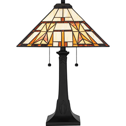 Quoizel Kaylor 16in 2-Light Table Lamp | Tiffany Matte Black and Multicolor Art Glass | Living Room & Bedroom | Model TF6814MBK