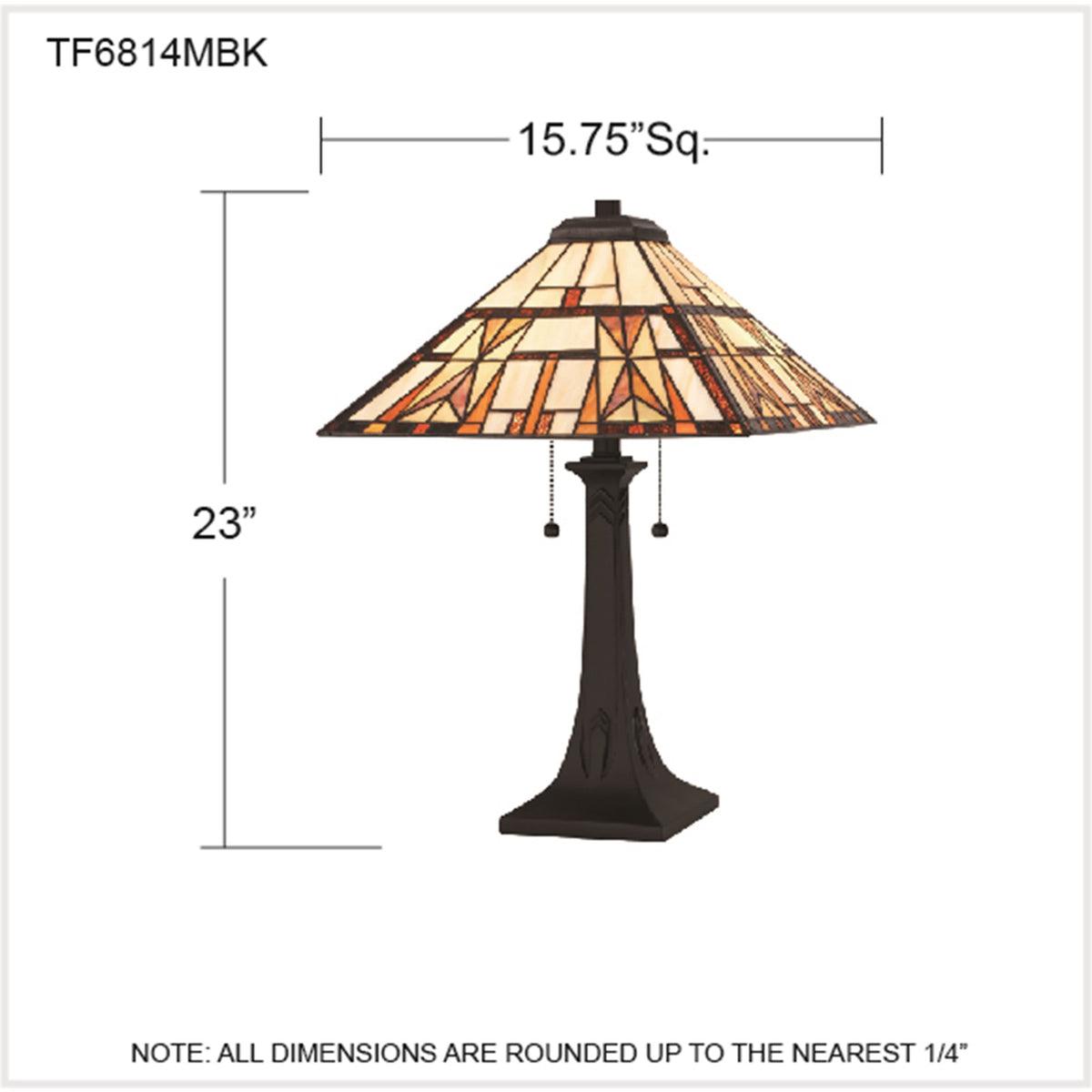 Quoizel Kaylor 16in 2-Light Table Lamp | Tiffany Matte Black and Multicolor Art Glass | Living Room & Bedroom | Model TF6814MBK