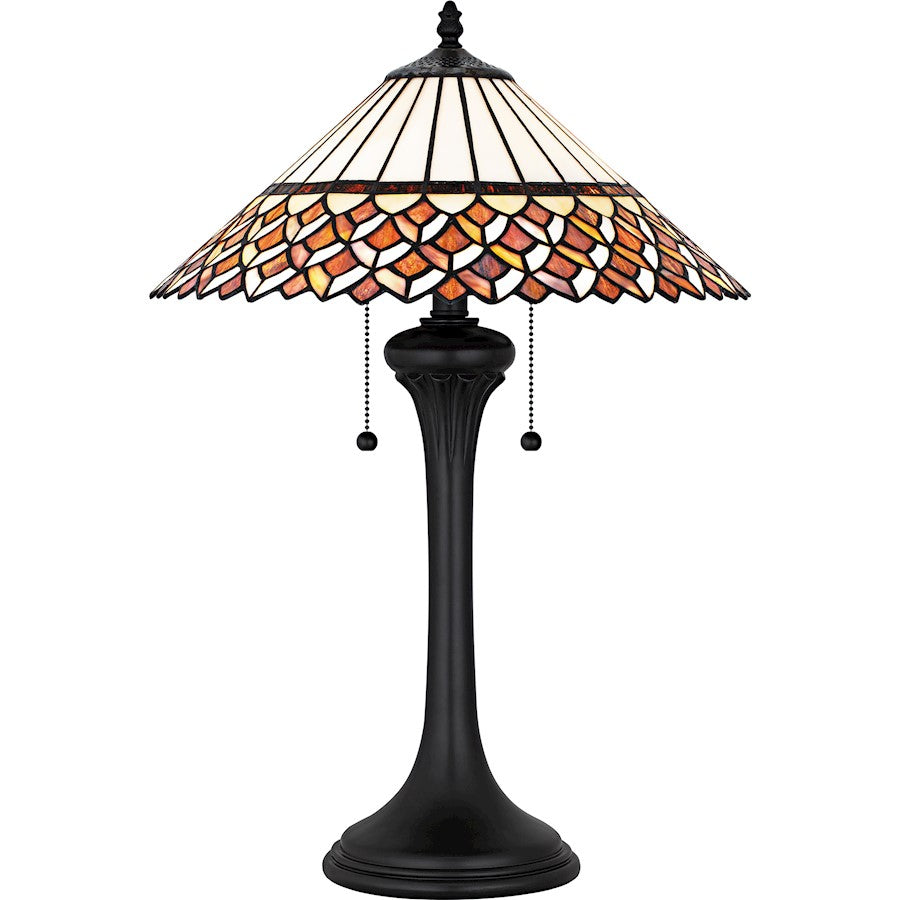 Quoizel Isla 16in 2-Light Table Lamp | Tiffany Matte Black and Multicolor Art Glass | Living Room & Bedroom | 16 x 16 x 24.5 in | Model TF6815MBK