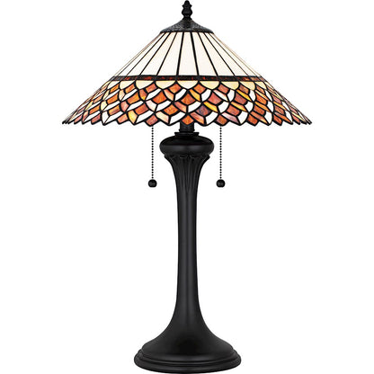 Quoizel Isla 16in 2-Light Table Lamp | Tiffany Matte Black and Multicolor Art Glass | Living Room & Bedroom | 16 x 16 x 24.5 in | Model TF6815MBK