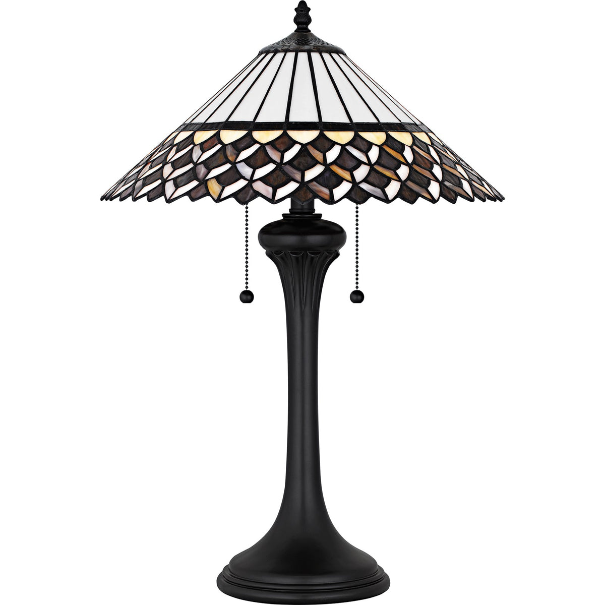 Quoizel Isla 16in 2-Light Table Lamp | Tiffany Matte Black and Multicolor Art Glass | Living Room & Bedroom | 16 x 16 x 24.5 in | Model TF6815MBK