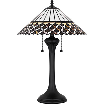 Quoizel Isla 16in 2-Light Table Lamp | Tiffany Matte Black and Multicolor Art Glass | Living Room & Bedroom | 16 x 16 x 24.5 in | Model TF6815MBK