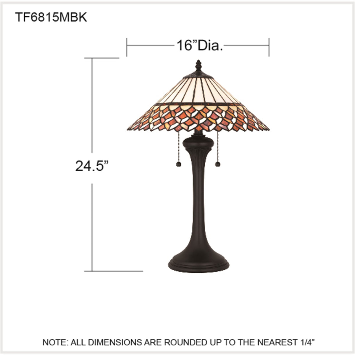 Quoizel Isla 16in 2-Light Table Lamp | Tiffany Matte Black and Multicolor Art Glass | Living Room & Bedroom | 16 x 16 x 24.5 in | Model TF6815MBK
