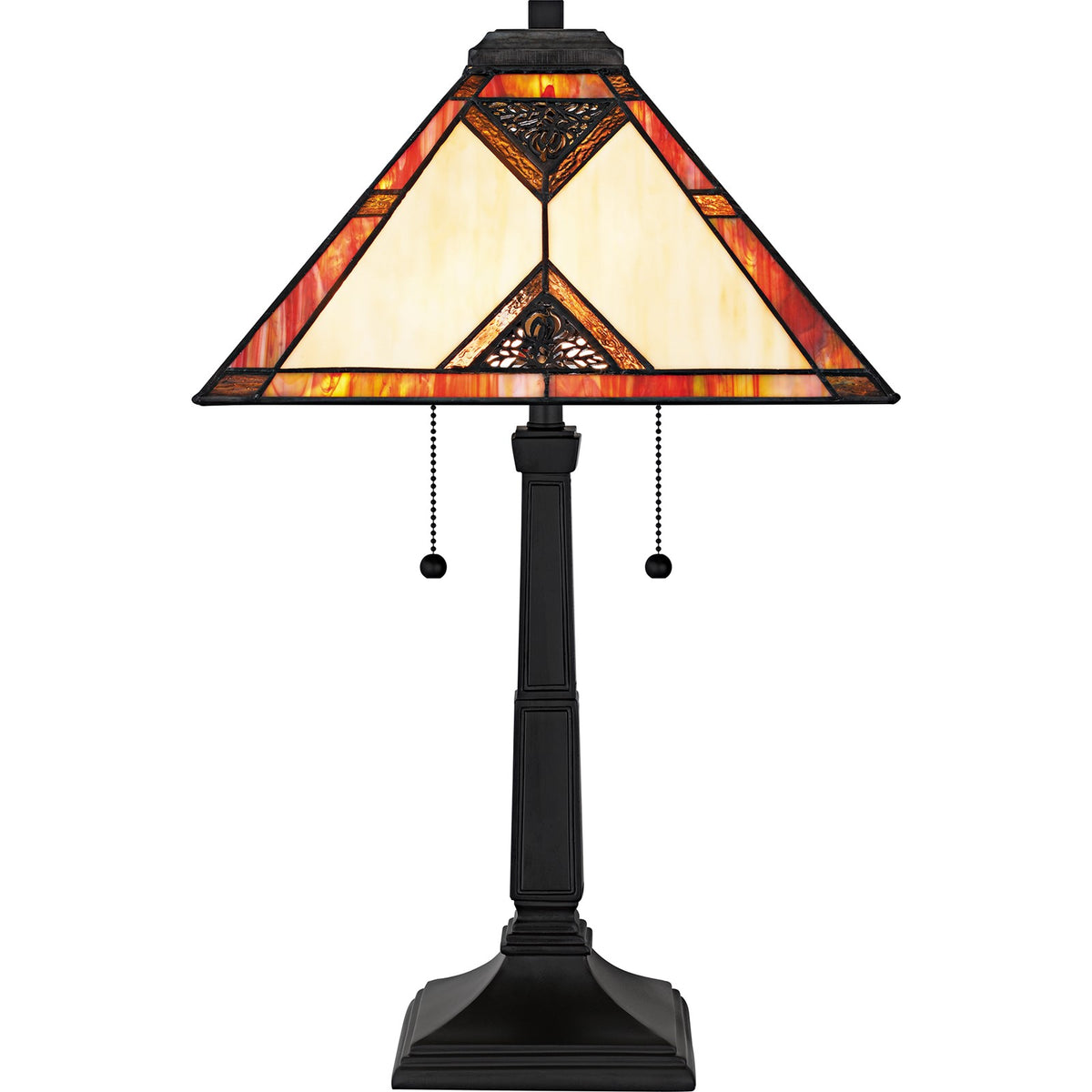 Quoizel Aiden 14in 2-Light Table Lamp | Tiffany Matte Black and Multicolor Art Glass | Living Room & Bedroom | 14 x 14 x 23.5 in | Model TF6816MBK