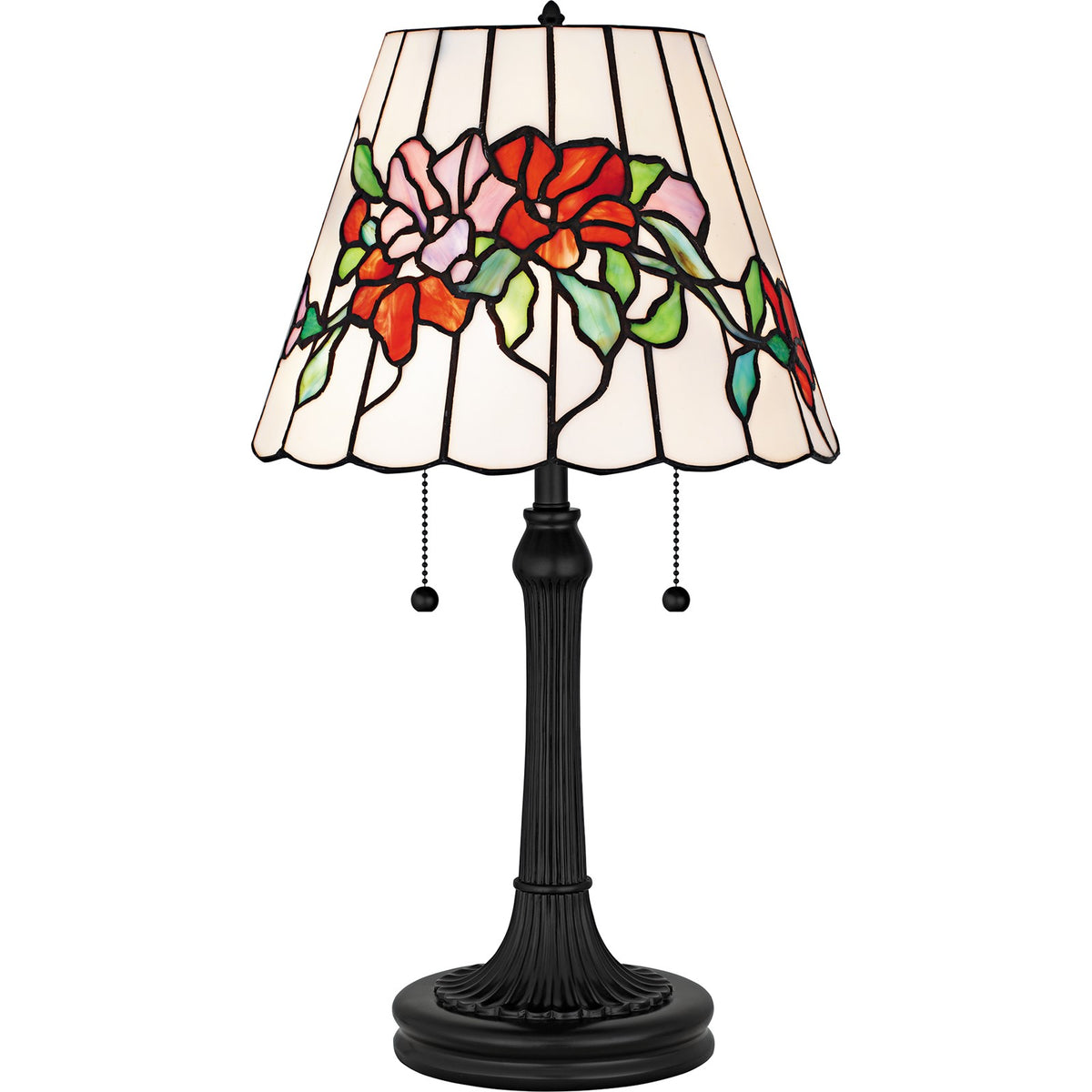 Quoizel Aurora 13in 2-Light Table Lamp | Tiffany Matte Black and Multicolor Art Glass | Living Room & Bedroom | 13 x 13 x 23.25 in | Model TF6817MBK